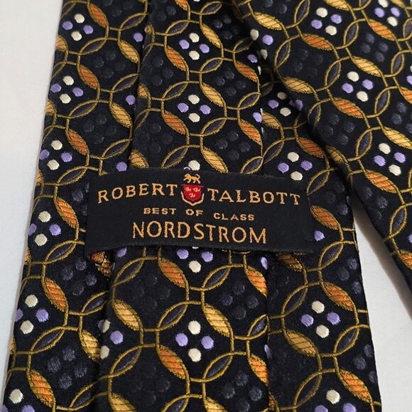 Robert Talbott Best of Class Silk USA Necktie Black Gold Blue Silver Geo 60" - Picture 5 of 7